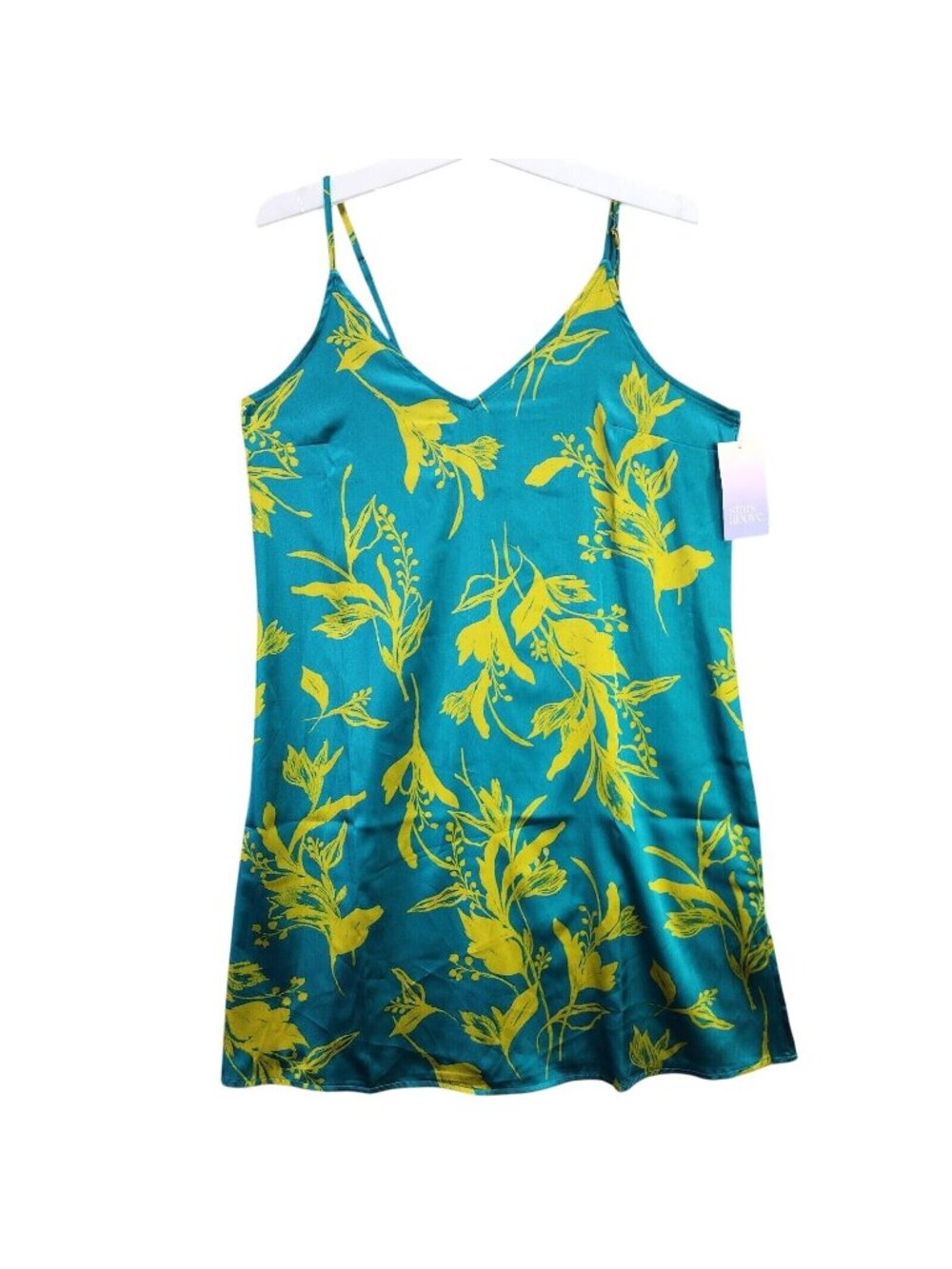 Womens Stars Above Teal Yellow Floral Print Cami Pajama Dress Polyester Blend XS
